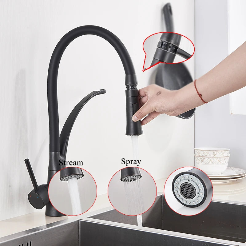 Kitchen Faucet Spray/Stream 2Ways Single Handle Cold Hot Water Mixer Taps Pull Down Deck Mounted Crane For Sinks - The Upgraded Inc