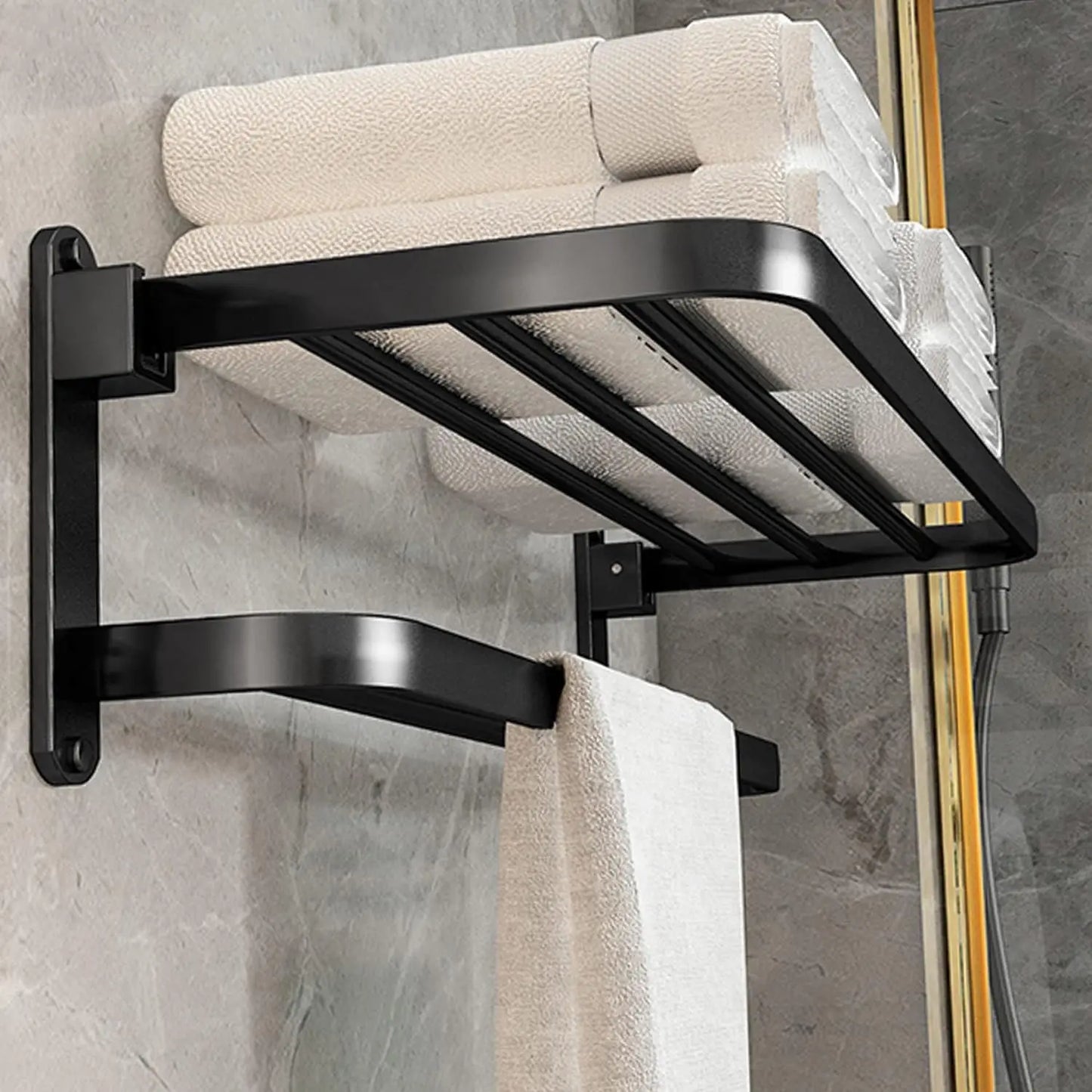 40cm Dry and Wet Separation Punch-free Household Light Luxury Bathroom Lavatory Towel Rack with Two Towel Bars With Two Hooks - The Upgraded Inc