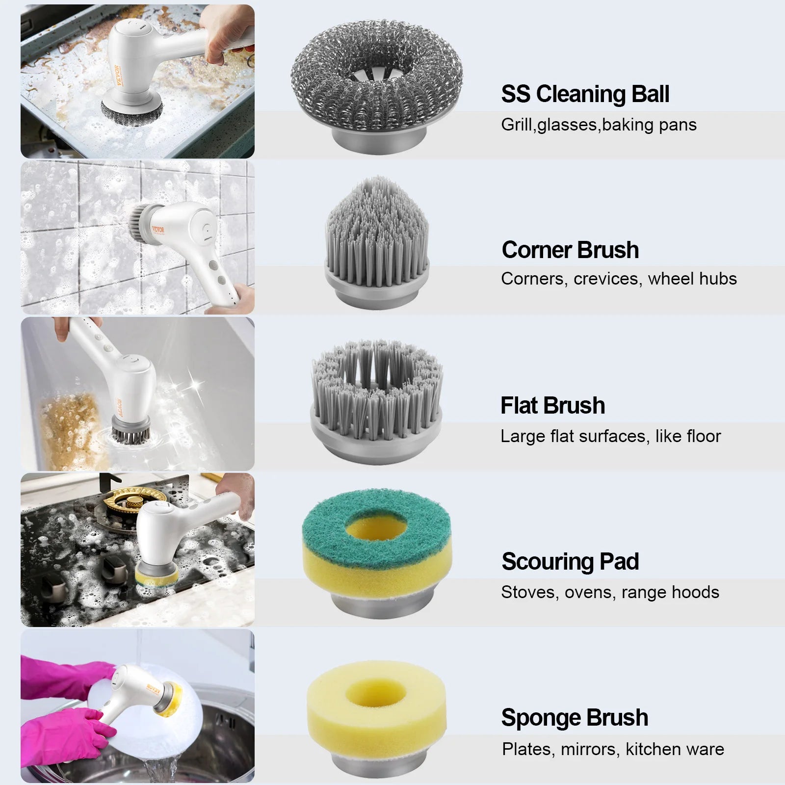 VEVOR Electric Spin Scrubber Cordless Electric Cleaning Brush Portable Scrubber with Replaceable Brush Heads Home Cleaning Tool - The Upgraded Inc