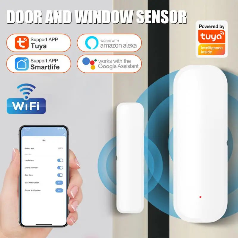 Aubess Tuya WiFi Smart Door Sensor Smart Home Door Open/Closed Detectors Window Sensor SmartLife Works With Google Home Alexa - The Upgraded Inc