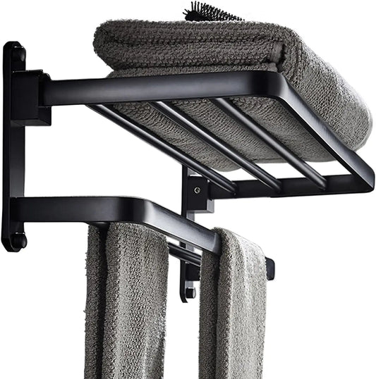 40cm Dry and Wet Separation Punch-free Household Light Luxury Bathroom Lavatory Towel Rack with Two Towel Bars With Two Hooks - The Upgraded Inc