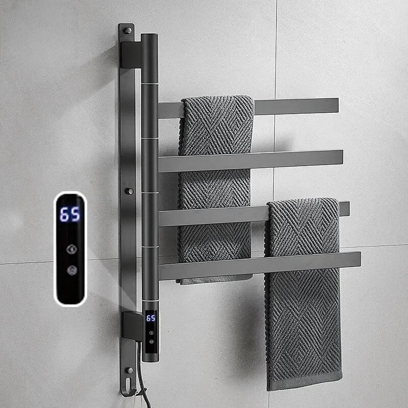 Black/White/Gray Electric Heating Towel Rack Heat Dry Bathroom ,Bathroom    Touch Display,Rotatable - The Upgraded Inc